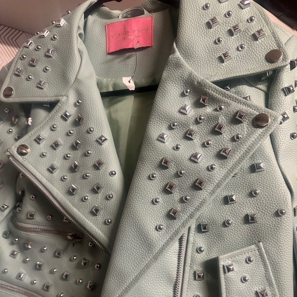 New Akira azalea wang Studded Moto Jacket mint - Picture 1 of 6